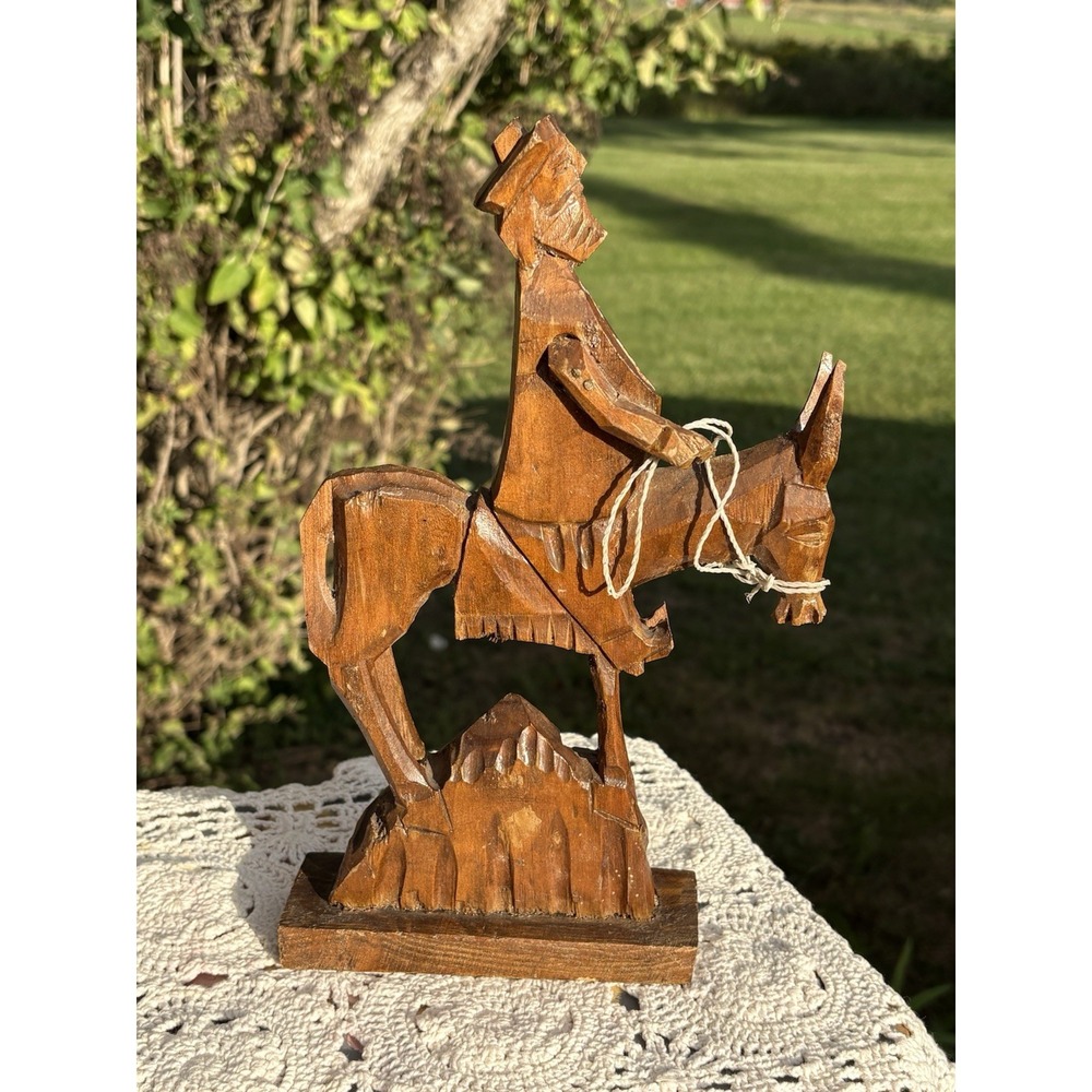 VTG Hand Carved Wooden Don Quixote on His Horse Rocinante Sculpture Folk Art 8" - Picture 4 of 8